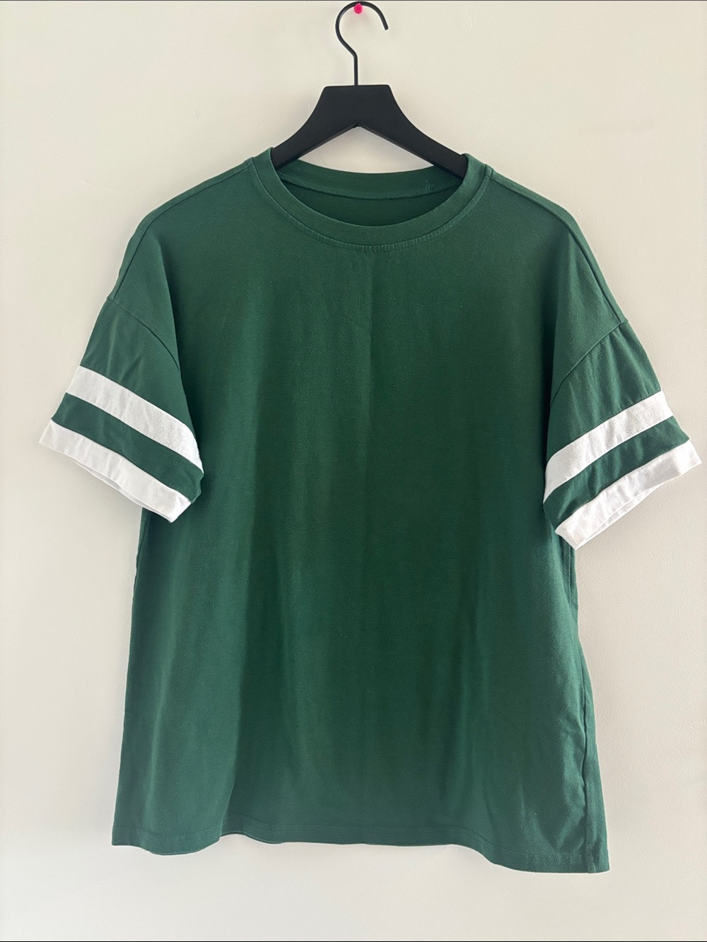 Women’s Crewneck Tee with White Sleeve Stripes